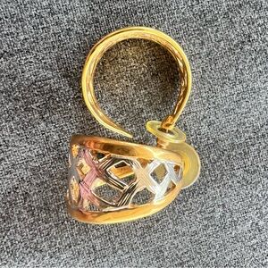 Vintage pierced earring hoops with silver and gold open cut basket weave design